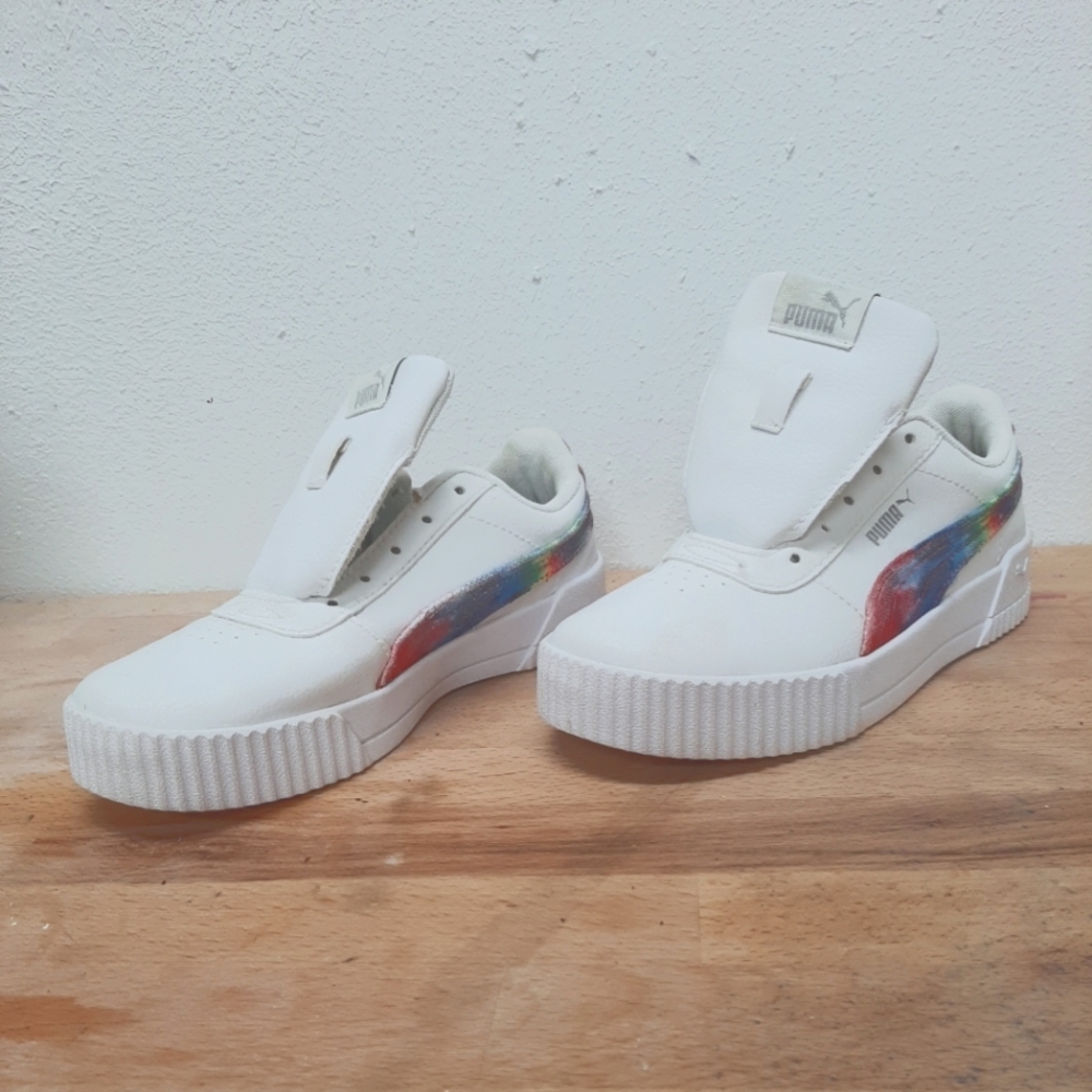 PUMA Carina Tie Dye Rainbow/White Lace Up Kids Shoes Size 1.5C